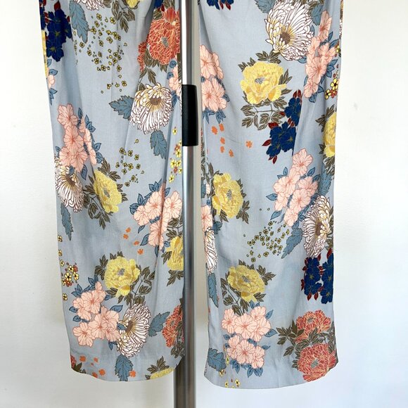 Sz 00- Smythe Mid-Rise Cropped Length Baby Blue Floral Flood Trouser Pants - Picture 10 of 15